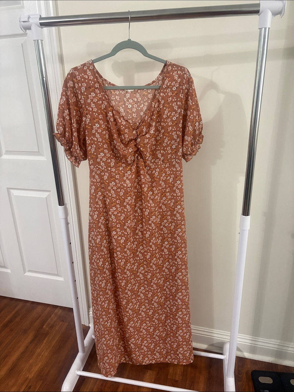 Tie-Front Floral Maxi Dress in Rust